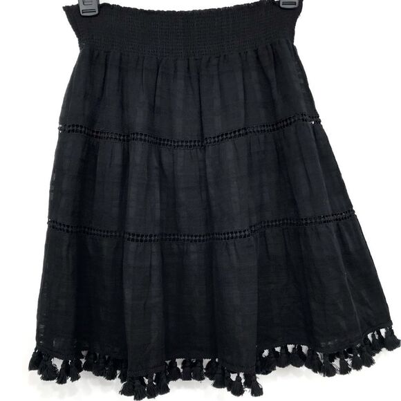LOFT Black Tassel Hem Peasant Mini Skirt - Picture 2 of 12